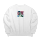 SK8461の自由の女神とアメリカ国旗 Big Crew Neck Sweatshirt