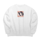 銀の時の寝ている猫のイラスト Big Crew Neck Sweatshirt