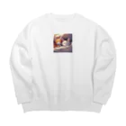 夫婦にゃんこの休日に布団から出てこない夫婦ネコ Big Crew Neck Sweatshirt