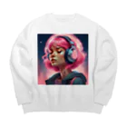 B_possibleのピンク髪の少女 リアルVer. Big Crew Neck Sweatshirt