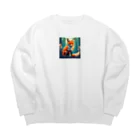 安田ワールドのキツネのイラストグッズ Big Crew Neck Sweatshirt