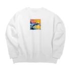 フリーダムの夕暮れの海で跳ねるイルカ　ピクセルアート Big Crew Neck Sweatshirt