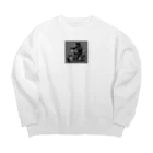 zkunmamaのワイルド黒猫 Big Crew Neck Sweatshirt