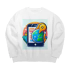 ワンダーワールド・ワンストップのスマホとユニークなキャラクター Big Crew Neck Sweatshirt