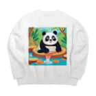 萌えキャラ大好きの温泉を楽しむパンダイラストのグッズ Big Crew Neck Sweatshirt