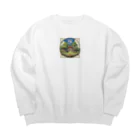 HELLOのジブリ風のお家 Big Crew Neck Sweatshirt