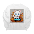 yoiyononakaのハロウィンと白猫10 Big Crew Neck Sweatshirt