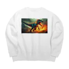 qi6（恐竜グッズ販売中！🦖）の炎を吐き出すヴェロキラプトル Big Crew Neck Sweatshirt