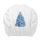 喫茶角砂糖のクリスマスツリー／ブルー Big Crew Neck Sweatshirt