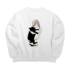 小鳥と映画館のイナズマメイクの女性と黒猫 Big Crew Neck Sweatshirt