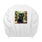 yoiyononakaの図書室の黒猫01 Big Crew Neck Sweatshirt