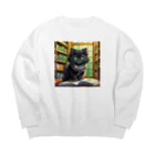 yoiyononakaの図書室の黒猫02 Big Crew Neck Sweatshirt