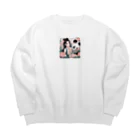 アニマルズの美女とパンダ Big Crew Neck Sweatshirt