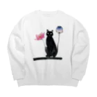 幸運のしっぽの黒猫と花 Big Crew Neck Sweatshirt