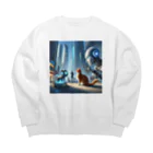 ニャーちゃんショップの未来のロボットペットと友達になっている猫 Big Crew Neck Sweatshirt