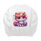 もふもふアニマルズのふわふわ大目な可愛い猫 Big Crew Neck Sweatshirt