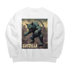 HappyFaceMarketのゴジラになりたい猫 CATZILLA Big Crew Neck Sweatshirt
