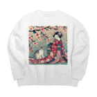 ParadigmStar　パラダイムスターの和風cat 見返り桜 Big Crew Neck Sweatshirt