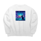 ニャーちゃんショップのサイバー都市でホログラフィックな街並みを楽しむネコ Big Crew Neck Sweatshirt