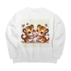 美女 アニメ 風景 のじゃれあうトラさん Big Crew Neck Sweatshirt