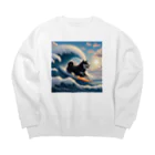 ANTARESの波乗り黒柴2 Big Crew Neck Sweatshirt