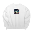 zumimityのロケット花火を見上げているペンギン Big Crew Neck Sweatshirt