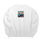 パパネコのドライブにゃんこチャン Big Crew Neck Sweatshirt