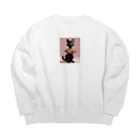 クロネコ屋の癒しのクロネコ Big Crew Neck Sweatshirt