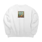 にゃんにゃんの外を眺める猫 Big Crew Neck Sweatshirt