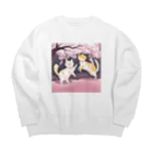 Shironekokuuの桜で遊ぶ犬と猫 Big Crew Neck Sweatshirt