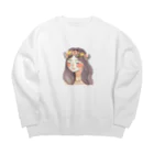 moanaの水彩画　花冠の女性 Big Crew Neck Sweatshirt