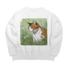 にゃんこーねこの草の中の猫 Big Crew Neck Sweatshirt