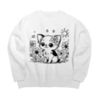 くつろぎ堂☆ネコにゃん☆イヌわんの**お花の子犬のチワワ**モノクロ Big Crew Neck Sweatshirt