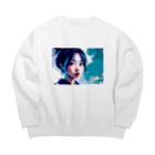 dou-douのblue girl Big Crew Neck Sweatshirt