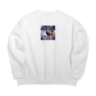 colaman0201の赤花のトナカイ Big Crew Neck Sweatshirt