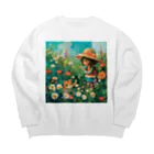 AQUAMETAVERSEのお花畑に囲まれる猫ちゃんと私 アメジスト 2846 Big Crew Neck Sweatshirt