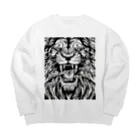 SERIY_SHOPの荘厳なる支配者：モノトーンのライオンの描画 Big Crew Neck Sweatshirt