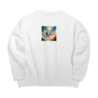 rokochanの明るい 天空で 自由に 飛ぶ 白い モズ Big Crew Neck Sweatshirt