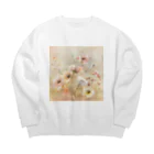 Petia Bloomの愛らしい花とキュートな犬 Big Crew Neck Sweatshirt