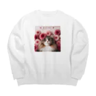 Y m @Y's shopの猫とダリア Big Crew Neck Sweatshirt