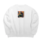 LEAD !のかわいくてクールなモンスターがアメリカンスタイルのバイクに乗っている様子 Big Crew Neck Sweatshirt