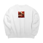 EMAKIの和紋様 x 猫　秋の和風猫 Big Crew Neck Sweatshirt