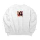 Y m @Y's shopの猫とマカロン Big Crew Neck Sweatshirt