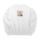 Y m @Y's shopの猫と薔薇　パールver. Big Crew Neck Sweatshirt