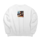 カモノハシかも？のカフェでまったりするカモノハシ Big Crew Neck Sweatshirt