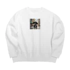 YAMA-NEKOの自転車に乗るパンダ Big Crew Neck Sweatshirt