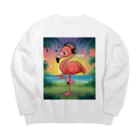 miamissioneのmiamissione オリジナル - ヘッドセットでノリノリの夢見るフラミンゴ - Big Crew Neck Sweatshirt