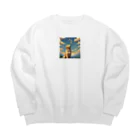 kinnirono-inuの夕焼けとゴールデンレトリバー Big Crew Neck Sweatshirt