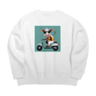 hogarakuのスクーターに乗った牛 Big Crew Neck Sweatshirt