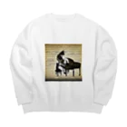 million-mindのピアノを弾く黒猫 Big Crew Neck Sweatshirt